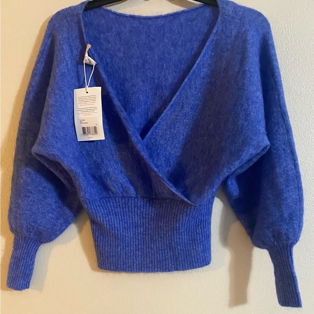 SEZANE - Gaby Pull Bleu  Jumper Sweater - Blue Mohair - Wool - S22 I PULO22B